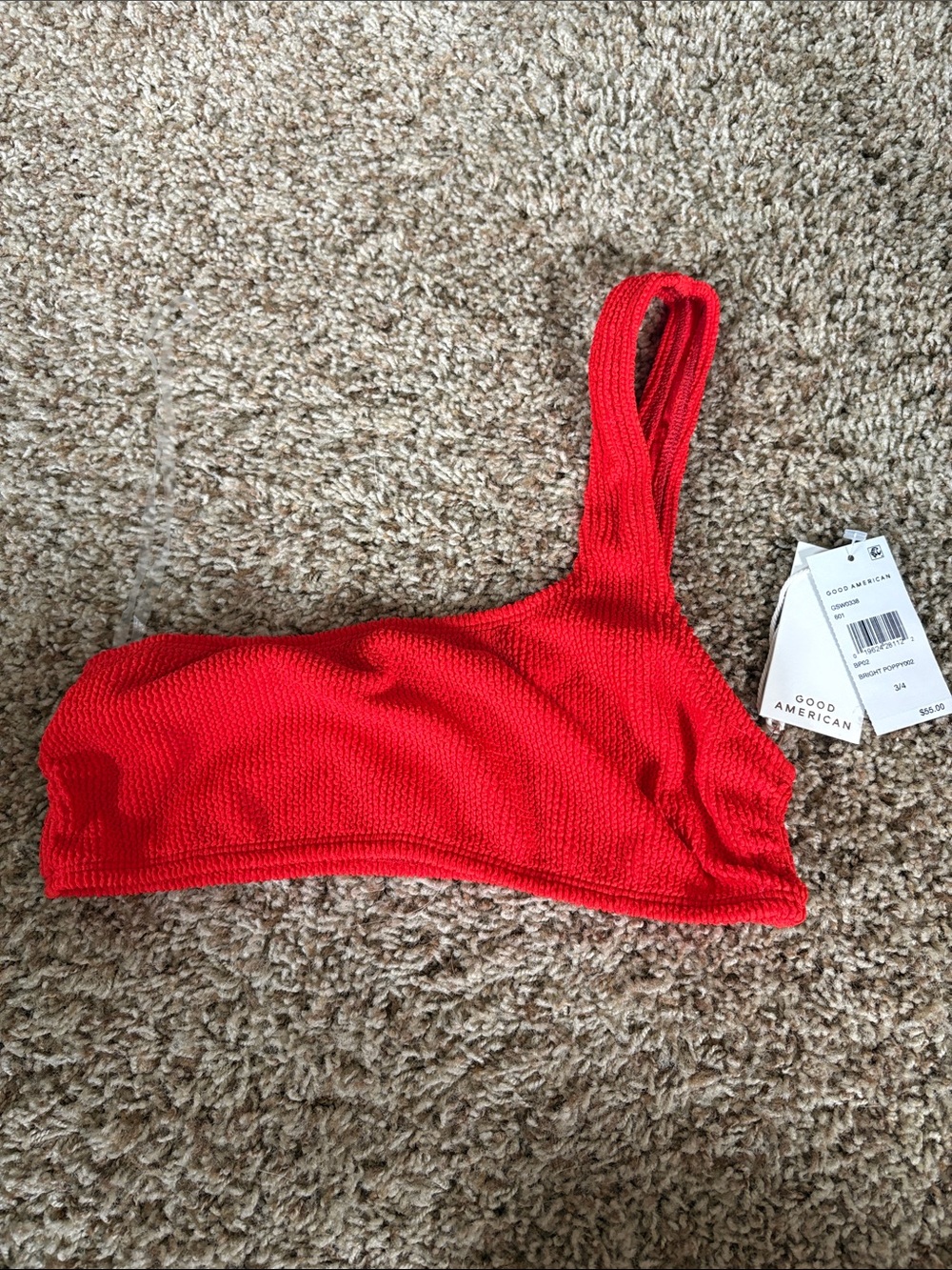 NWT Good American Red One-Shoulder Knit Bikini Top in 3/4 medium/large